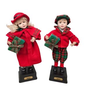 Vintage Holiday Creations 16" Holiday Figurines Boy &‎ Girl Dolls Musical Works